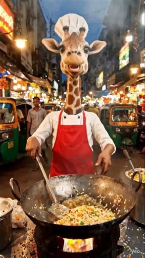 Giraffe Cooking Street Fried Rice 🦒🔥 | Satisfying Street Food Short