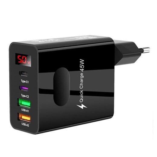 [$2.64] 2 USB+2 Type-C Digital Display Mobile Phone Multi-port Charger, Color: EU Plug Black
