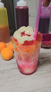 Snow Cone Syrup 😋 1 cup red dragon fruit juice 1 cup sugar 2 ciliment leaves for flavour 1/2 tsp vanilla - optional ...... 1 cup Strawberry jam / Guava jam 1 cup sugar Piece of ciliment leaf ( pimenta racesmosa) 1 tsp red food colouring ..... 1 cup Apricot jam / pineapple jam 1 cup sugar 1 tsp yellow food colouring Piece of ciliment leaf ..... Feel free to switch up your flavours... it's super easy to make , a 1:1:1 ratio of sugar to water and jam. . #snowcone #summer #trinicookingwithnatasha |