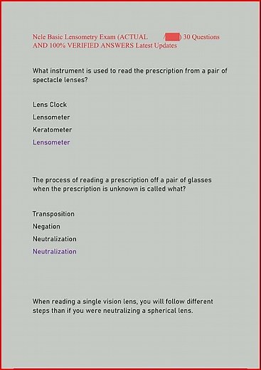 Ncle Basic Lensometry Exam Actual 30 Questions And 100 Verif video