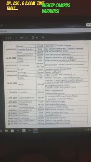 Mahatma Gandhi Kashi Vidyapith time table BA,B.sc & B.com // #mgkvp2026 #mgkvp_news #viral #views