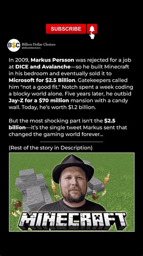 Rejected by DICE. So He Built a $2.5B Empire. #ultimaterevenge #minecraft #notch