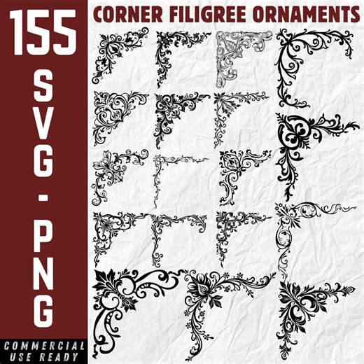 Corner Filigree Ornaments: SVG PNG Files for Cricut (commercial Use, Instant Download) - Etsy