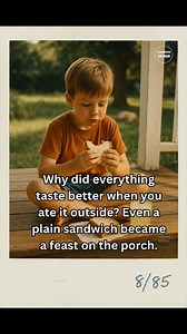 Why did food taste different back then? 🍞🍋 It didn’t matter if it was just a plain sandwich, a cup of Kool-Aid, or a popsicle that melted faster than you could eat it—if you had it outside, it felt like a feast. The porch became a dining table, the backyard grass our picnic blanket, and the sound of cicadas or kids laughing was the only “background music” we needed. Maybe it was the sunshine warming our shoulders, or the way the breeze carried the smell of cut grass. Maybe it was the freedom o