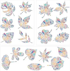 Rainbow Window Decals to Prevent Bird Strikes,Prism-Design Clings for Glass Windows,19 Pcs Bird Deflectors for Windows,Decorate and Protect Your Home from Bird Window Strikes (Leaf Shape)