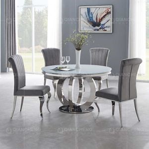 [Hot Item] Modern Stainless Steel Round Glass Dining Table