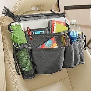 Car Front Seat Organizer with Laptop Sleeve, Bottle Holders and 6 Pockets