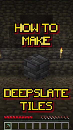 Recipe 275 | Learn how to craft Deepslate Tiles in Minecraft. You use them as a textured dark block for detailed and industrial-style builds. Ingredients: - 4 x Deepslate Bricks You will need (check out our videos if you haven’t crafted them yet): - any pickaxe You will learn: - How to craft polished deepslate - How to craft deepslate bricks - How to craft deepslate tiles Like, love, follow and subscribe for more quick Minecraft tips and beginner guides. #minecraft #minecrafttutorial #beginners 