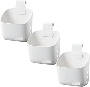 3 Pack Plastic Hanging Basket Kitchen Storage Basket,Hanging Cup Holders,Detachable Rolling Cart Accessories Storage Containers Hanging Storage Basket for Living Room,Bathroom and Bedroom (White)