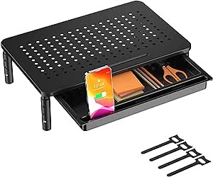 Monitor Stand Riser with Drawer, 3 Height Adjustable Monitor Stand for Desk, Computer Monitor Riser Desk Computer Organizer with Storage for Laptop, Computer, iMac, PC, Printer