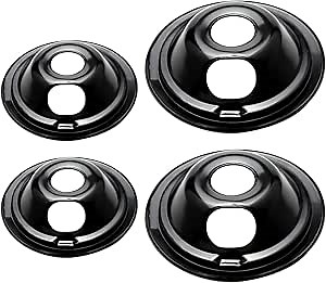 Beaquicy WB31M19 WB31M20 Burner Drip Pan Set 4 Pack - Replacement for GE Hotpoint Range Cooktop-Includes (2) 6-Inch & (2) 8-Inch Electric Stove Drip Pans,Black Porcelain-365 DAYS WARRANTY