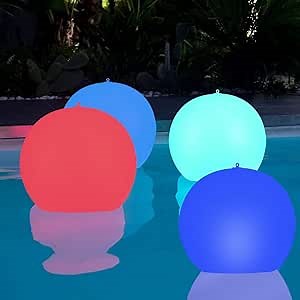 Solar Floating Pool Lights, 2 Pack 14 inch Solar Powered Waterproof Color Changing Inflatable Swimming LED Glow Ball Light