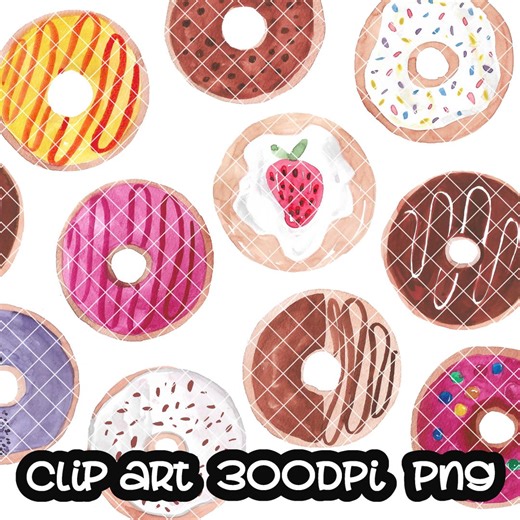 Donut Handpainted Digital Clip Art Clipart Food Dessert, Instant Download PNG - Etsy