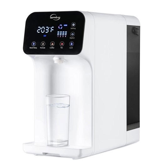 iSpring RCD100 5-Stage Countertop Reverse Osmosis System, Instant Hot RO Water Dispenser with UV, 2.5:1 Pure to Drain, 100 GPD Portable Water Filtration System, Customizable Temperature Options, BPA Free, Plug and Play