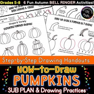Draw Pumpkins Worksheets Middle School Art Sub Plan-Bellringer Autumn Halloween