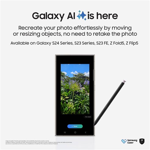 Craft your photography to perfection with Photo Assist. New AI-powered editing options let you get the photo you wanted.😎 Simply update your software to One UI 6.1 to explore #GalaxyAI Learn More: http://spr.ly/6187bmKfv Ts and Cs apply. #EpicJustLikeThat | Samsung