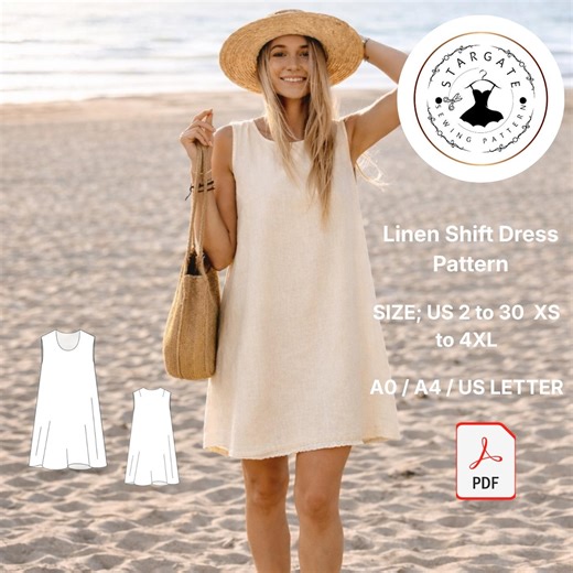 Linen Shift Dress Sewing Pattern, Sleeveless Summer Beach PDF (US 2-30, XS-4XL) - Etsy Canada