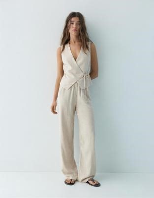 Pull&Bear rustic linen set in beige | ASOS