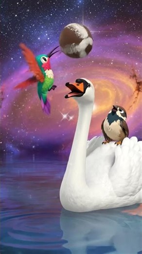 Swan, sparrow and his friend play football