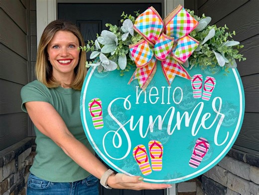 Summer Front Door Decor | Hello Summer | Summer Wreath | Summer Decor | Summer Sign | Front Door Wreath | Summer Door Hanger | Flip Flops - Etsy