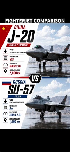 J-20 vs Su-57: Fighterjet comparison 2026#fighterjet #aviation #military #defense #technology