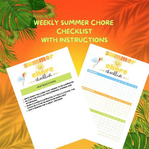 Summer Chore Checklist Printable for Kids | Daily Morning Afternoon Evening Chore Chart | Sticker Reward Tracker | Instant Download PDF - Etsy