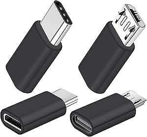 USB C to Micro USB Male Adapter (2 Pack), Micro USB to USB C Male Convert Connector (2 Pack), Support Charging and Data Transfer, for Phones, Speakers, Powerbank and More (Black)
