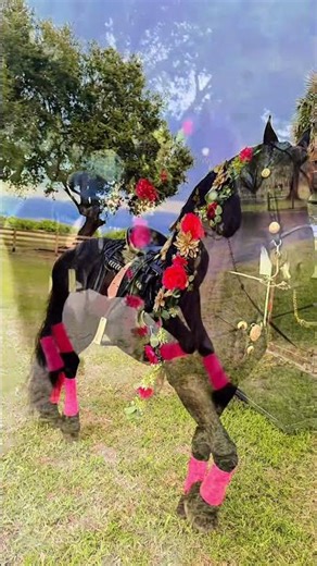Caballo Frisón: Moda Equestre y Rosas Fucsia 💖🖤 #shorts #horse #caballos #mexico #viral