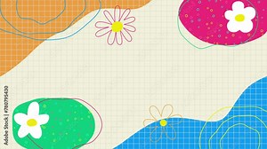 abstract spring memphis 4k motion background, flowers and geometric shapes, colorful blank design element