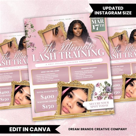 Lash Training Flyer Template Canva | Lash Technician Class Promotion | Eyelash Training Course Flyer | Beauty Education Ad - Etsy