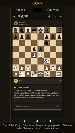 Play chess against Stockfish AI with Gemma 4 coaching, online, or on the web!