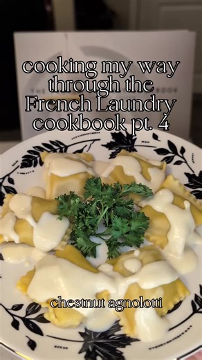 Chestnut Agnolotti with Fontina and Celery Root Puree I was super nervous to make this dish since it's definitely far more involved than any of the prior recipes I've made, but I'm SO glad I did! This was an incredibly involved recipe but the payoff was incredible, these were insanely delicious. I'm so looking forward to making the other agnolotti recipes in this book! I'm still up in the air on what to make for part 5 - dare I attempt a seafood recipe?? Stay tuned! #cookbookinayear #thefrenchla