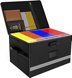 File Box with Lock, Fireproof Filing Box Document Storage Organizer for Hanging Letter/Legal File Folder, Portable File Cabinet with Handle for Home Office (1-Layer)