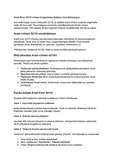 Avast Error 42110 virheen korjaaminen