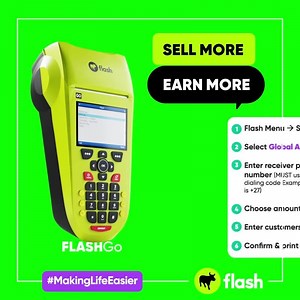 🐮🇿🇦💸📲 Sell #GlobalAirtime on your Flash machine today! Help customers send airtime to loved ones instantly. Sell more, earn more 💰 Sell Global Airtime on a Flash Go: 1. From your Flash menu, select Airtime 2. Select Sell Global Airtime 3. Enter the receiving country’s dialling code (example: South Africa is 27) and the phone number you’re sending to 4. Choose recharge amount 5. Enter customer number as sender 6. Confirm & print slip Sell Global Airtime on a Touch Go: 1. Select Airtime 2. S