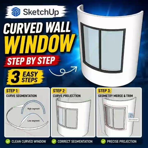 SketchUp Hack: Create a Perfect Window in Curved Wall ✅ | Easy Trick for Beginners