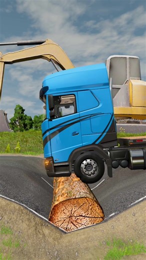 Trucks vs Giant Log in BeamNG.drive