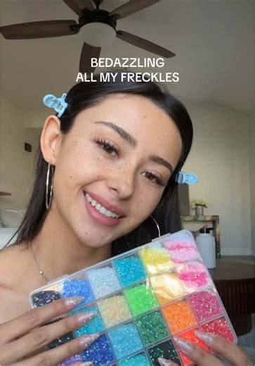 bedazzling every single one of my freckles ✨ #makeuplook #bedazzled #rhinestonemakeup #frecklemakeup #rhinestone