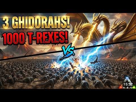 3 King Ghidorahs vs 1,000 T-Rex: The Ultimate Extinction Event