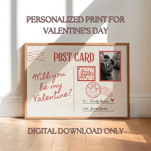 Personalized Valentines Day Gift Print, Custom Postcard Art for Boyfriend, Anniversary Gift With Couple's Name and Photo - Etsy