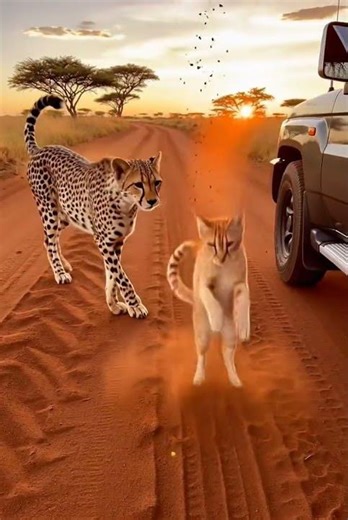 "Mèo nhà dám nhảy xuống 'đấu' với báo săn! Kết quả siêu dễ thương 😂😻"