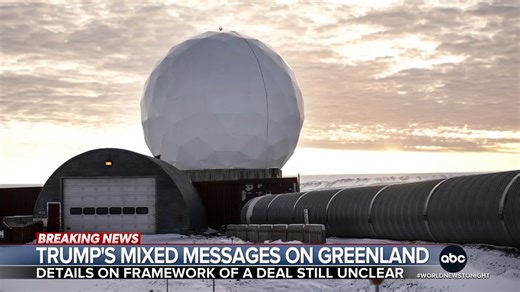 Just 24 hours after announcing a "framework of a future deal," Pres. Trump is giving mixed messages on whether the US will acquire the Danish territory. It comes after the president backed off tariff threats and the use of military force. Rachel Scott reports. https://abcnews.link/OUEboOA | ABC World News Tonight with David Muir