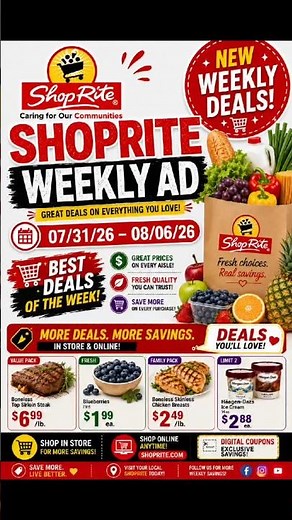 ShopRite Weekly Ad 07/31/26 – 08/06/26 | Best Weekly Deals, Digital Coupons & Grocery Savings