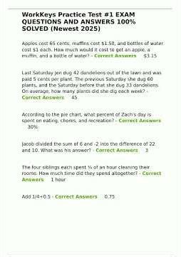 WorkKeys Practice Test 1 EXAM QUESTIONS AND ANSWERS 100 SOLVED Newest 2025