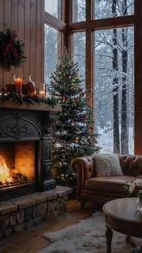 Snowy Forest View from a Warm Christmas Cabin 🌲✨