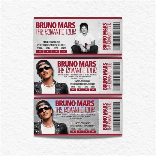 Bruno Mars Concert Ticket, Romantic Tour Keepsake, Custom Date & Location, Concert Memorabilia, Souvenir Ticket for Concerts, Ticket Gift - Etsy