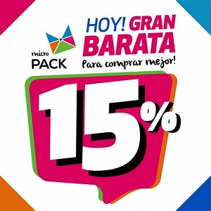 Hoy llega la Gran Barata que todos esperaban. 😃 15% de descuento en la compra final. En nuestras tres sucursales. ¡ Te esperamos ! #Micropack | Micropack