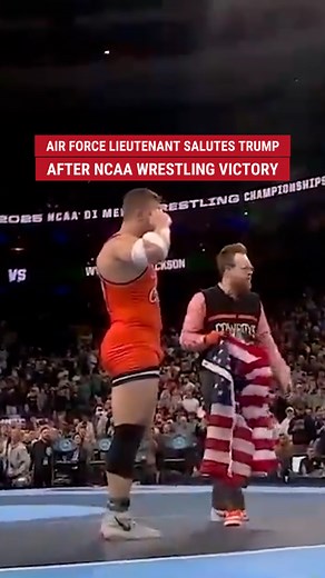 'CAPTAIN AMERICA': After a stunning upset to win the NCAA heavyweight title, United States Air Force 2nd Lt. Wyatt Hendrickson shared an emotional moment with President Trump, saluting him and thanking him for standing by the troops. | Fox News