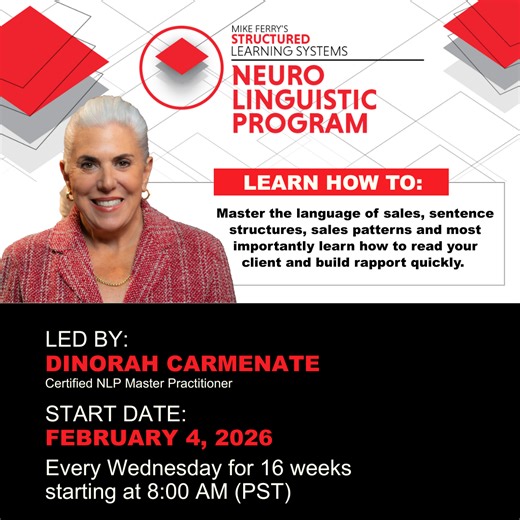 Do you struggle when clients take you off script? The Neuro Linguistic Program Structured Learning System (SLS) is the most advanced sales training system in the Real Estate industry. Master the language of sales, sentence structures, and how to read your client and build rapport quickly. In this 16-week online course, certified NLP Master Practitioner Dinorah Carmenate will help you gain an edge over the competition and move and motivate clients to take action with you. Who is the System for? ·