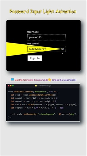 Password Input Light Animation 🔐✨ Using HTML CSS & JavaScript | #webdevelopment #javascript #htmlcss